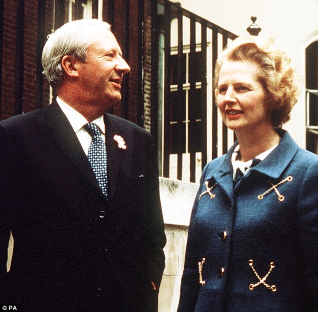 Rivals: Ted Heath and Margaret Thatcher, pictured together in 1970, had battled for the leadership of the Tory party, which Heath eventually lost in 1975 - leading to a lifelong feud with the Iron Lady