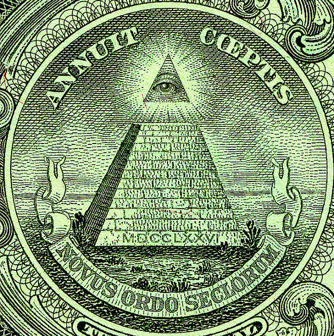 The Eye of Providence can be seen on the reverse of the Great Seal of the United States, seen here on the US $1 bill