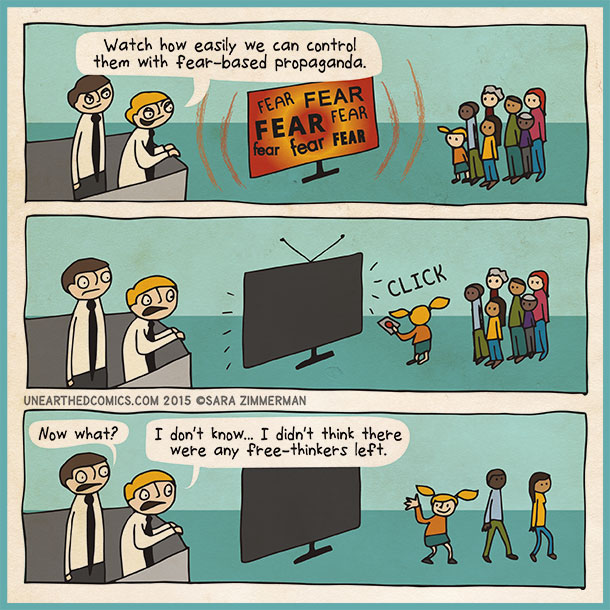 cartoon about politics and brainwashing through the media