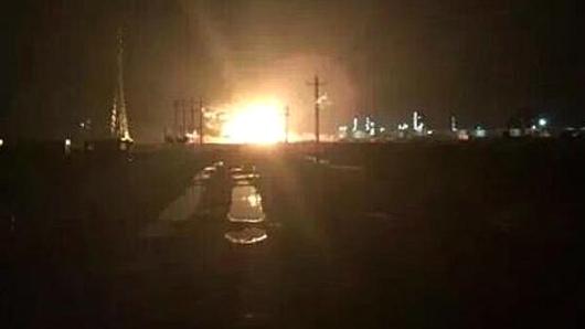A blast seen and heard in a chemical industry zone in Lijin, Dongying City of Shandong on Aug. 31st, 2015.