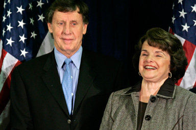Sen Dianne Feinstein along with her husband Richard Blum (left )
