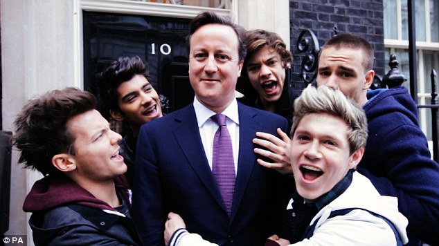 World leaders: Comic Relief attracts support from luminaries as varied as Prime Minister David Cameron (centre) to pop superstars One Direction (right to left) Louis Tomlinson, Zayn Malik, Harry Styles, Niall Horan and Liam Payne