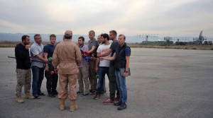 2746112 11/25/2015 Rescued pilot of the Russian Air Force's Su-24 jet, Captain Konstantin Murakhtin, center, answers journalists' questions at Khmeimim Air Base in Latakia. Dmitriy Vinogradov/Sputnik