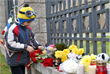 Toys and bouquets of flowers at the Russian Embassy in Minsk