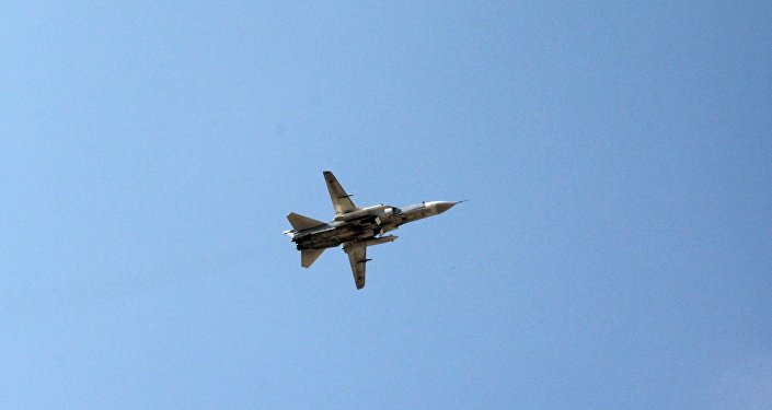 Russian Sukhoi Su-24 jet takes off from Hmeymim Air Base in the Latakia province, Syria.