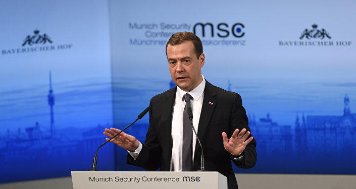 Russian Prime Minister Dmitry Medvedev speaks during a panel discussion at the second day of the 52nd Munich Security Conference (MSC) in Munich, southern Germany, on February 13, 2016