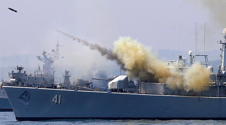 ARCHIVE PHOTO: A rocket is launched from the Bulgarian navy frigate 