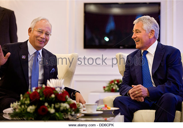 Kuala Lumpur, Malaysia. 25th Aug, 2013. US Secretary of Defense Chuck Hagel meets with Malaysian Prime Minister - Stock Image
