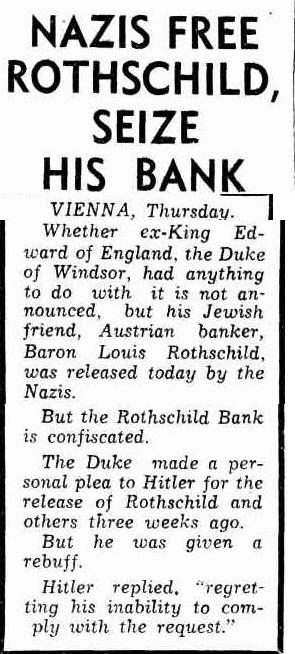 Nazis free Rotschild seize bank - The Daily News, Perth, Friday 8 April 1938, page 2