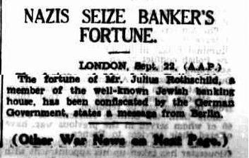 Nazis Seize Rothschild Fortune - Sydney Morning Herald, NSW, Saturday 23 September 1939, page 15