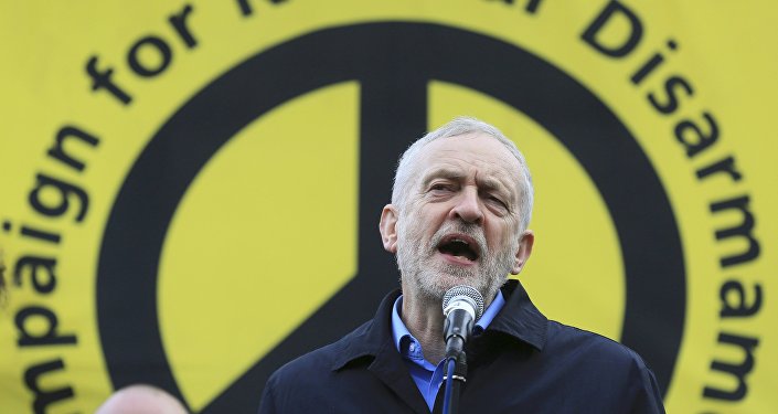 Jeremy Corbyn, the leader of Britain's opposition Labour Party, addresses a protest against the Trident nuclear missile system in London, February 27, 2016.