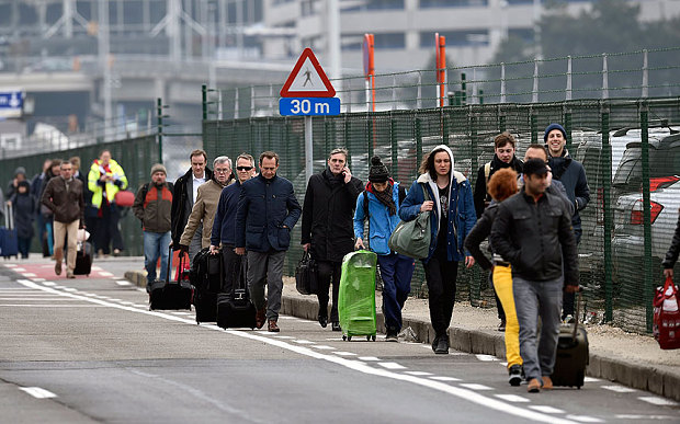 Passengers are evacuated from Brussels Airport
