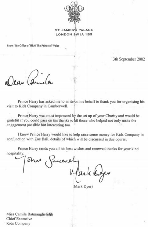 Kids Company Letter From Prince Charles