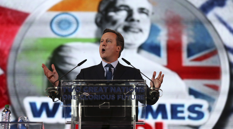 British Prime Minister David Cameron addresses a welcome rally for India's Prime Minister Narendra Modi at Wembley Stadium in London. File photo. © Justin Tallis