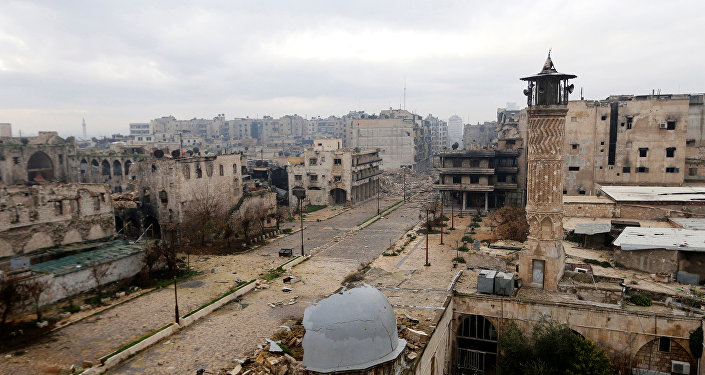 A general view shows a frontline in Old Aleppo