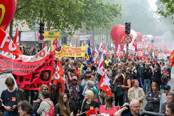 Part of a 100,000 strong demonstration in Paris yesterday, Thursday