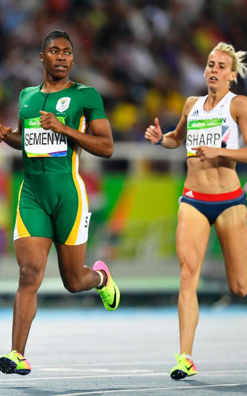 Caster Semenya and Lynsey Sharp compete in the semi-final for the women's 800m at the Rio Olympics