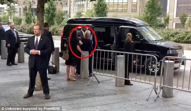 Video surfaced of Clinton appearing to stumble as she was led into a van after suffering a 'medical episode' after the 9/11 memorial service on Sunday