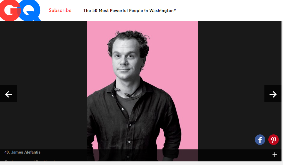 Alefantis featured on the GQ magazine website as the #49 most powerful person in Washington.