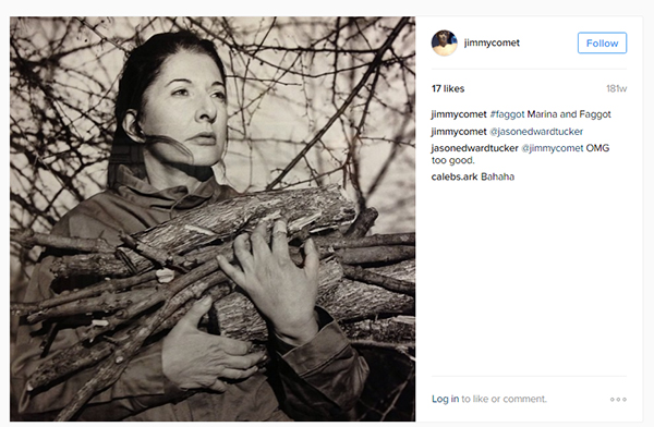 This is a picture of Marina Abramovic posted on jimmycomet's Instagram account.