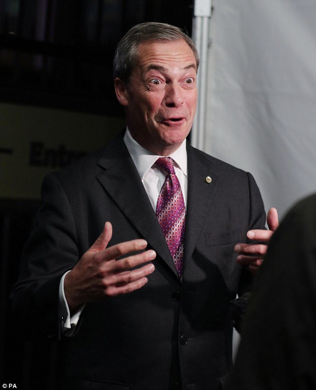 Nigel Farage speaks to the media outside the US presidential election night party at the US Embassy in London earlier this morning 