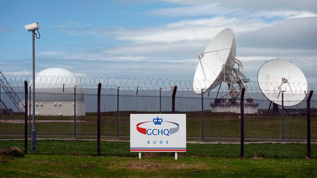 Satellite dishes are seen at GCHQ's outpost at Bude, close to where trans-Atlantic fibre-optic cables come ashore in Cornwall, southwest England © Kieran Doherty 