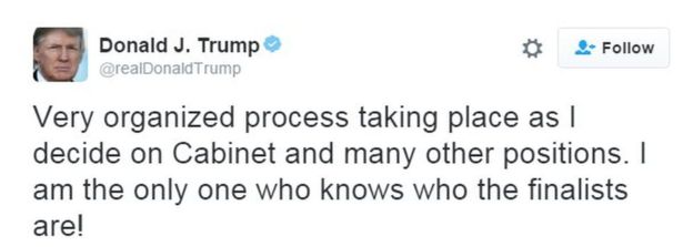 Donald Trump' tweet on 16 November