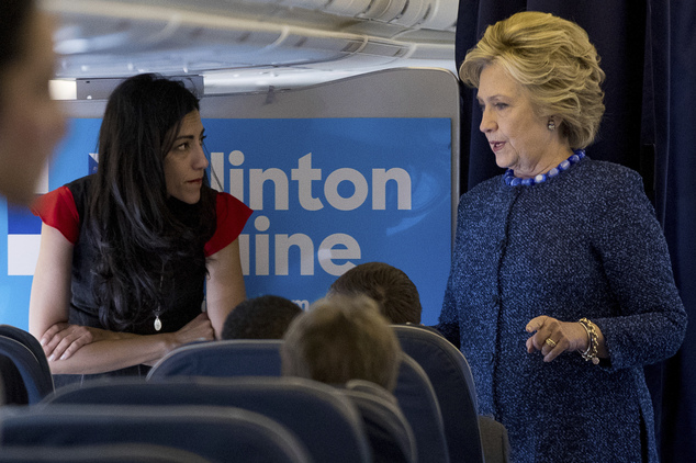 Hillary Clinton's presidential campaign has been thrown into chaos new allegations over her emails, this time contained on a laptop owned by Anthony Weiner, the estranged husband of her longterm aide Huma Abedin, left, who was  investigated by the FBI over a sexting scandal