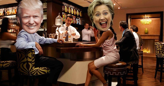 Image result for Donald Trump and Hillary Clinton walk in to a bar