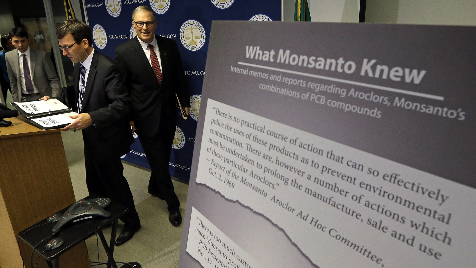 Washington says it's the first U.S. state to sue Monsanto over pollution from PCBs. The chemicals, polychlorinated biphenyls, were used in many industrial and commercial applications, including in paint, coolants, sealants and hydraulic fluids. PCB contamination impairs rivers, lakes and bays around the country. 