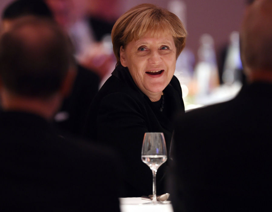 German Chancellor Angela Merkel attends the gala for the 200th anniversary of Werner von Siemens on November 29, 2016 at the historic headquarters of Siemens in Berlin