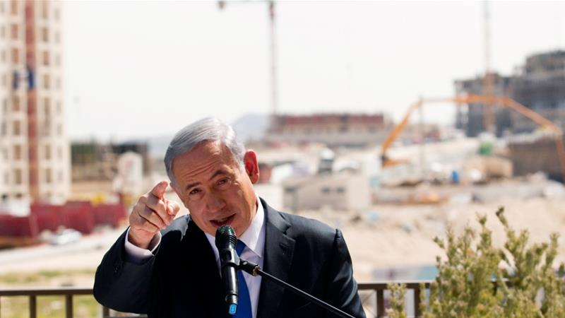 Israeli Prime Minister Benjamin Netanyahu delivers a statement in front of a new Jewish settlement construction site, in the Occupied West Bank [Reuters]