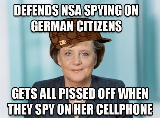 Scumbag German Chancellor Angela Merkel on her phone being tapped by the NSA