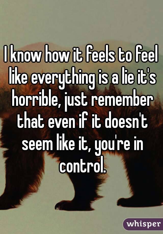 I know how it feels to feel like everything is a lie it's horrible, just remember that even if it doesn't seem like it, you're in control.