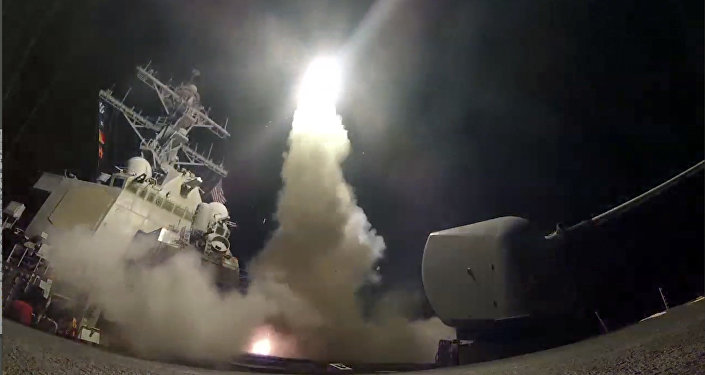 In this image from video provided by the U.S. Navy, the guided-missile destroyer USS Porter (DDG 78) launches a tomahawk land attack missile in the Mediterranean Sea, Friday, April 7, 2017.