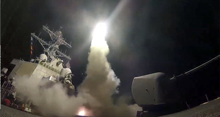 In this image from video provided by the U.S. Navy, the guided-missile destroyer USS Porter (DDG 78) launches a tomahawk land attack missile in the Mediterranean Sea, Friday, April 7, 2017.