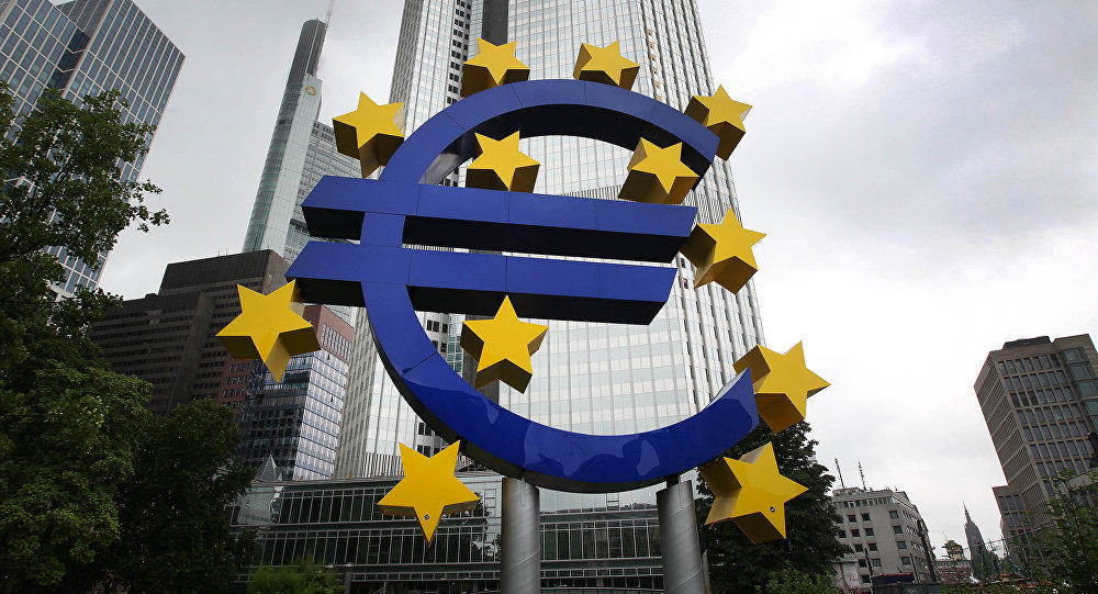 The Euro logo is pictured in front of the former headquarter of the European Central Bank (ECB) in Frankfurt am Main, western Germany, on July 20, 2015.