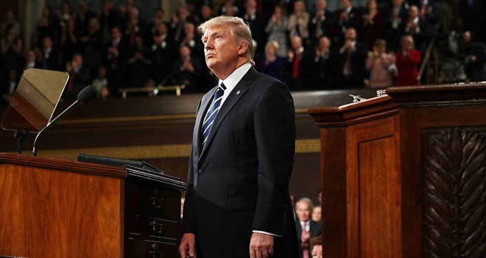 U.S. President Donald Trump delivers his first address to a joint session of Congress from the floor of the House of Representatives iin Washington, U.S., February 28, 2017