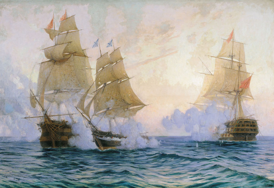 The battle of the brig Merkury with two Turkish ships, May 1829