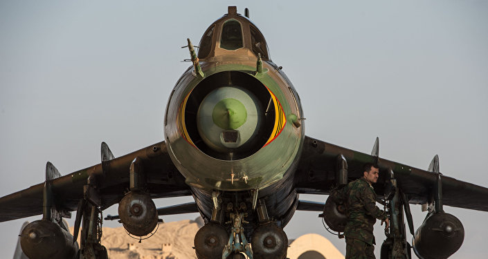 Su-22 fighter jet at the Syrian Air Force base in Homs province