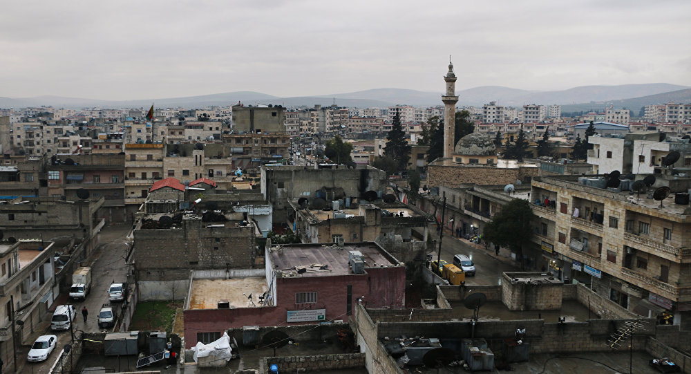 A picture shows the Kurdish-majority town of Afrin in northern Syria, on January 23, 2018, as Turkish troops and their Syrian rebel allies pressed an assault on the border enclave