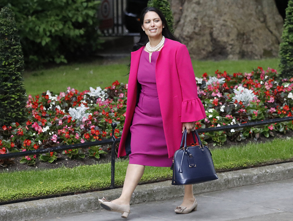 Priti Patel, then Secretary of State for International Development, arrives for a cabinet meeting after the general election in London, Monday, June 12, 2017.