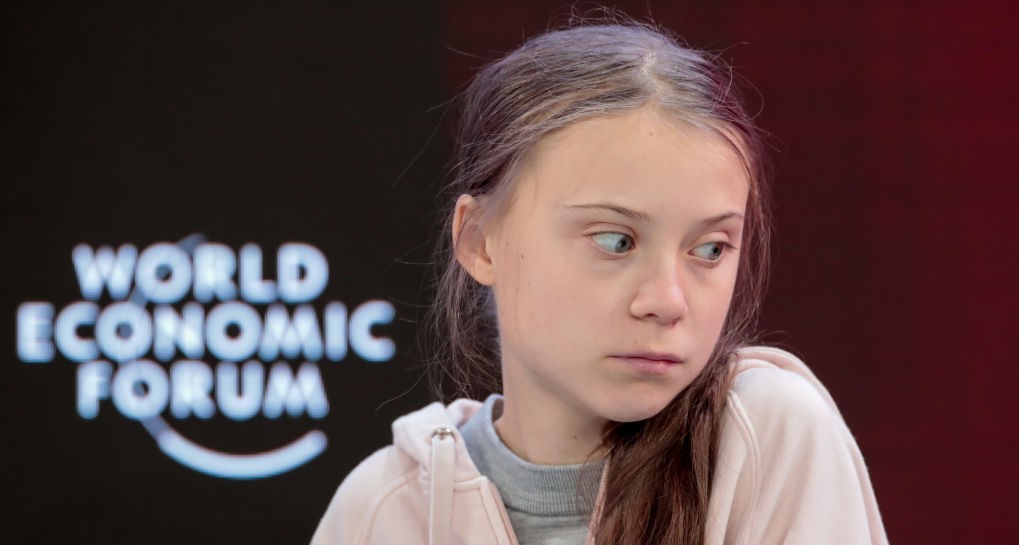Greta Thunberg, climate activist, reacts during a panel session on the opening day of the World Economic Forum (WEF) in Davos, Switzerland, on Tuesday, Jan. 21, 2020. World leaders, influential executives, bankers and policy makers attend the 50th annual meeting of the World Economic Forum in Davos from Jan. 21 - 24. Photographer: