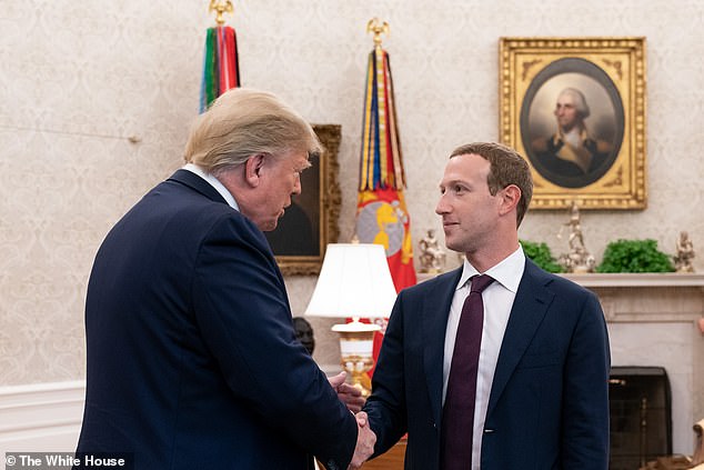 President Trump meets with Facebook founder Mark Zuckerberg in the White House in 2019. On Saturday morning, Trump launched a tirade against Facebook as well as other popular social media platforms claiming that they are controlled by the 'radical left'