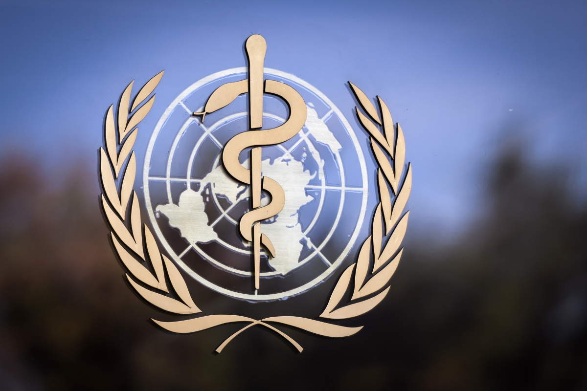 The logo of the World Health Organization (WHO)
