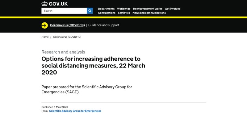 Research and analysis: Options for increasing adherence to social distancing measures, 22 March 2020