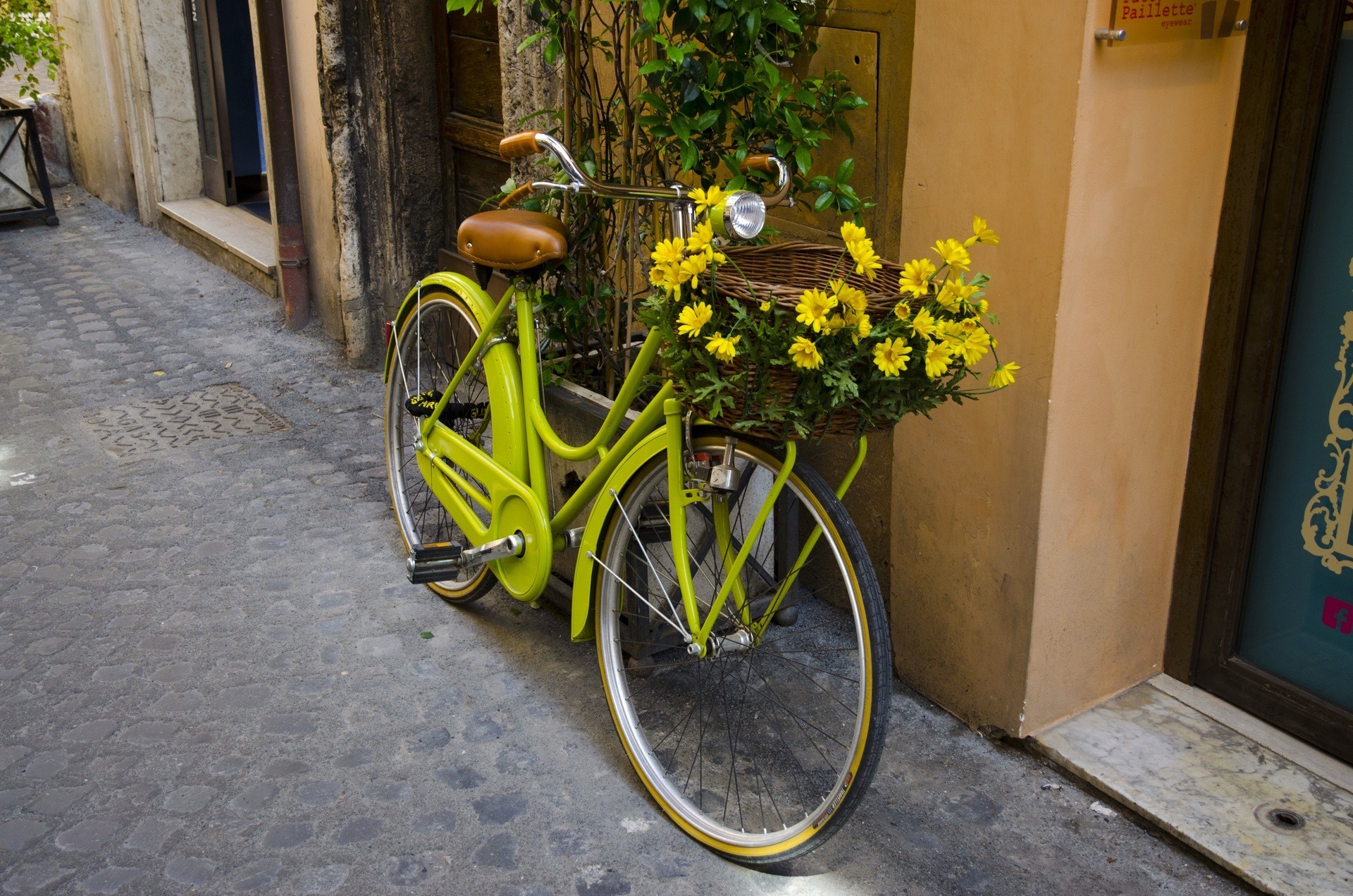 A yellow bicycle. Bicycles could be a primary form of transport in our future society.